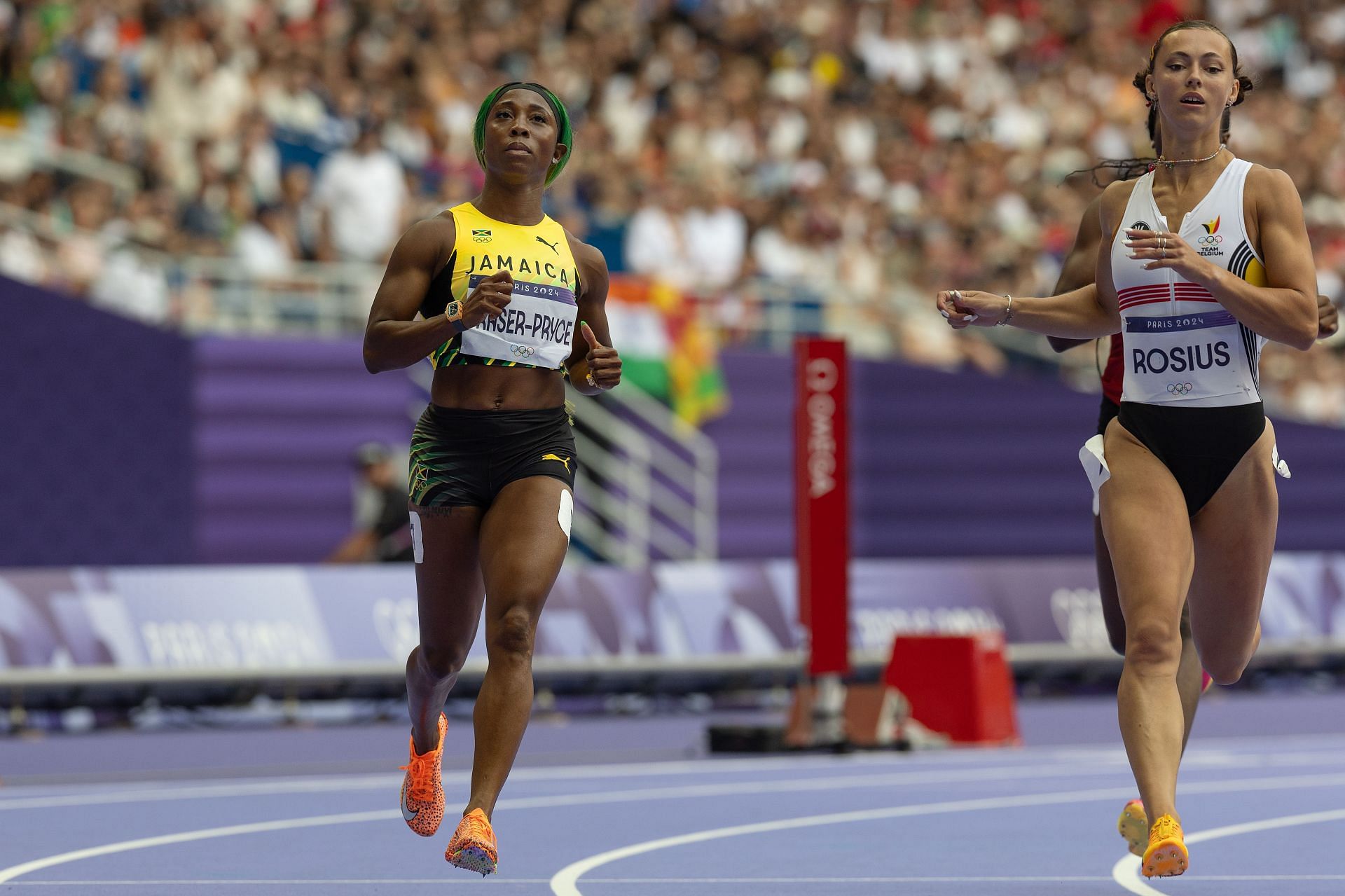 Shelly-Ann Fraser-Pryce of Jamaica during the Olympic Games 2024 in Paris, France. (Photo via Getty Images